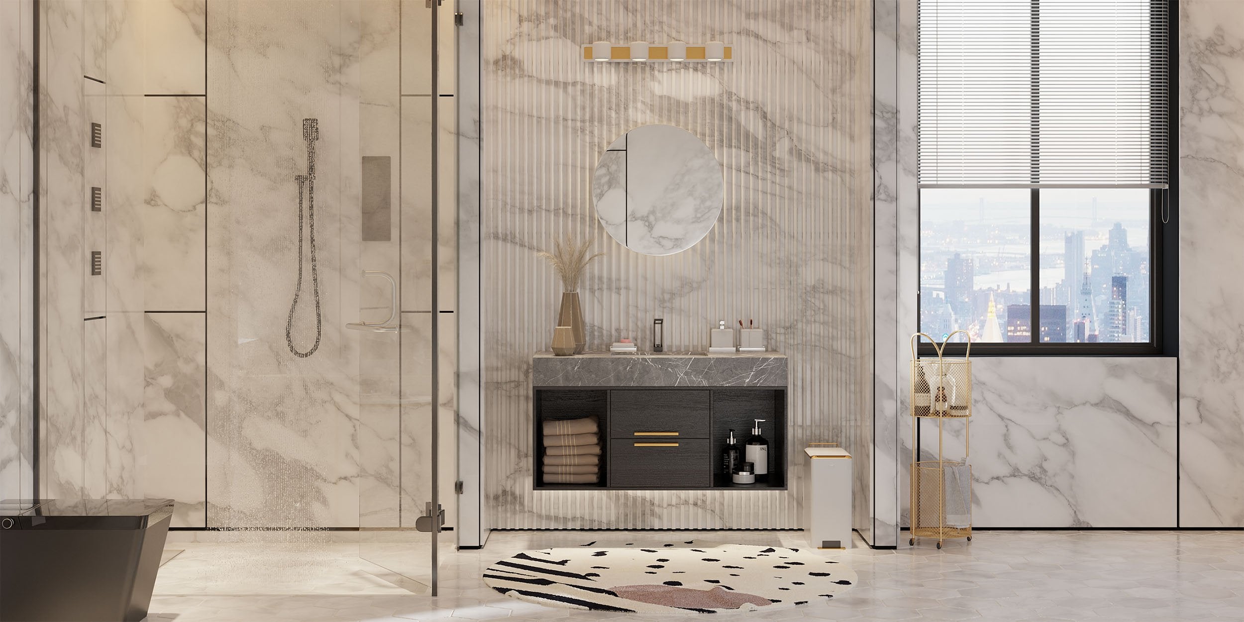 HMR - 20'' Thermostatic Shower System with Hand Shower and 3 Body Jets