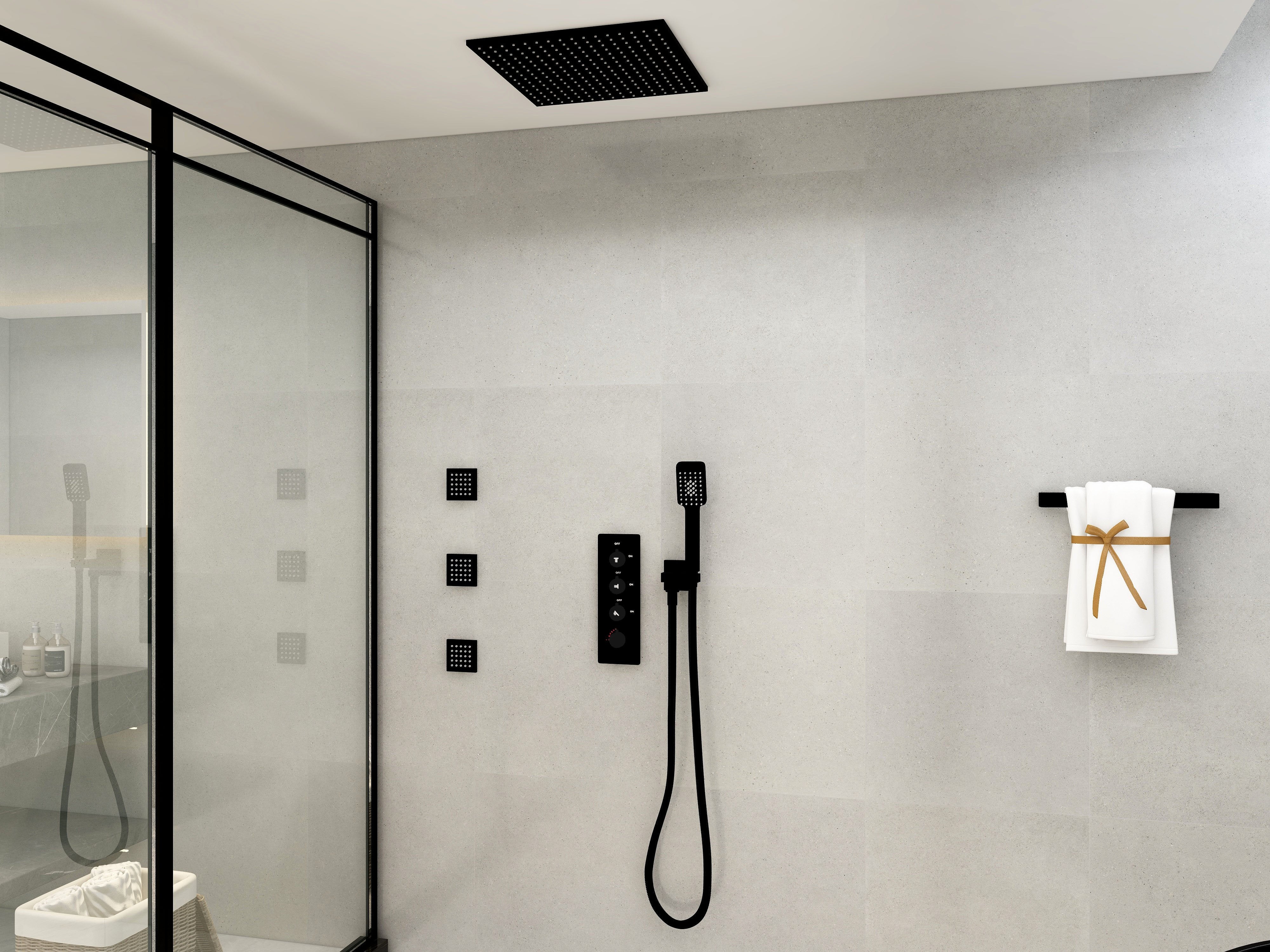 HMR - 20'' Thermostatic Shower System with Hand Shower and 3 Body Jets