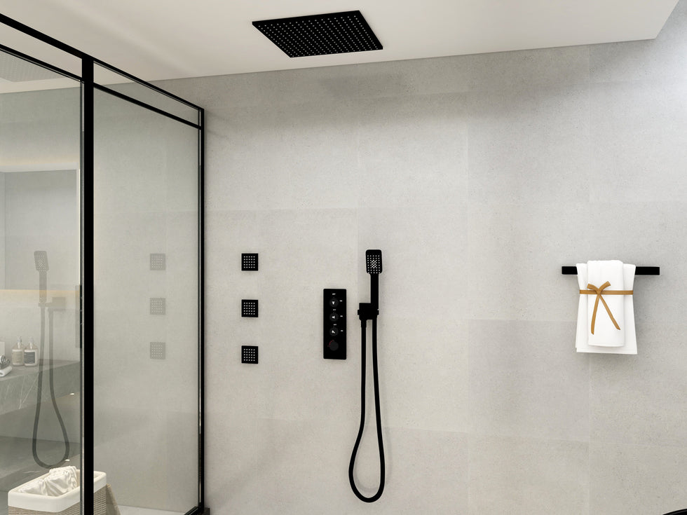 HMR - 20'' Thermostatic Shower System with Hand Shower and 3 Body Jets