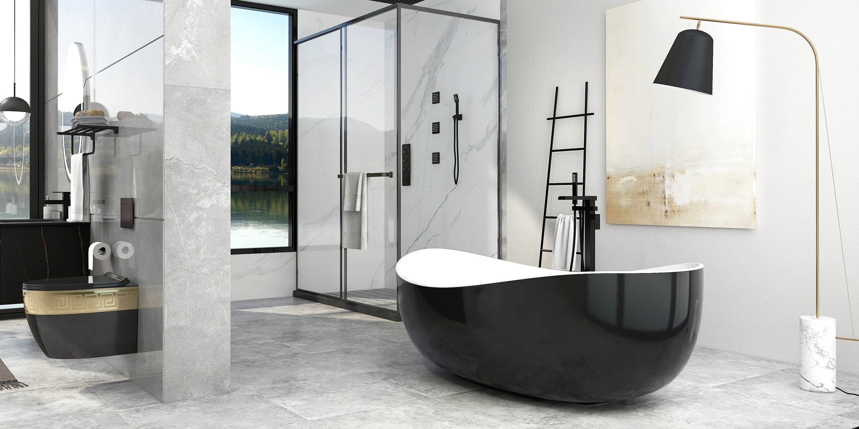 HMR - 20'' Thermostatic Shower System with Hand Shower and 3 Body Jets
