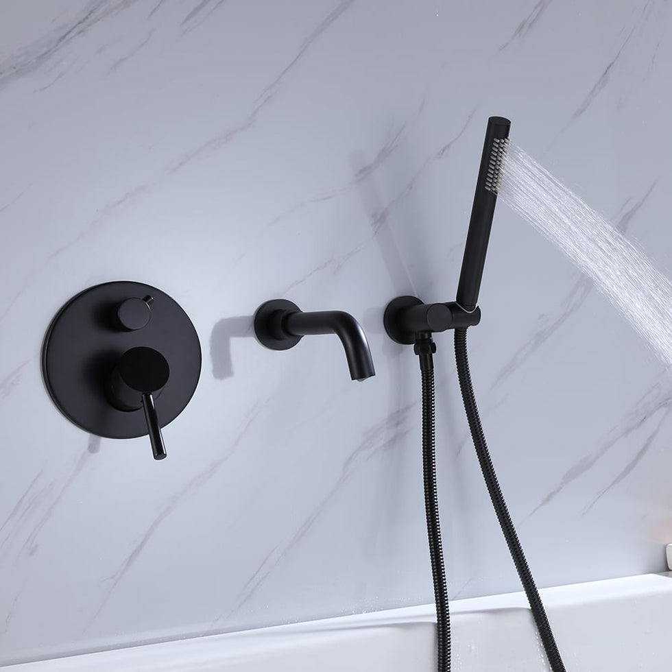 HMR - Stev Series Modern Wall-Mount Swivel Bathtub Filler Faucet with Handshower