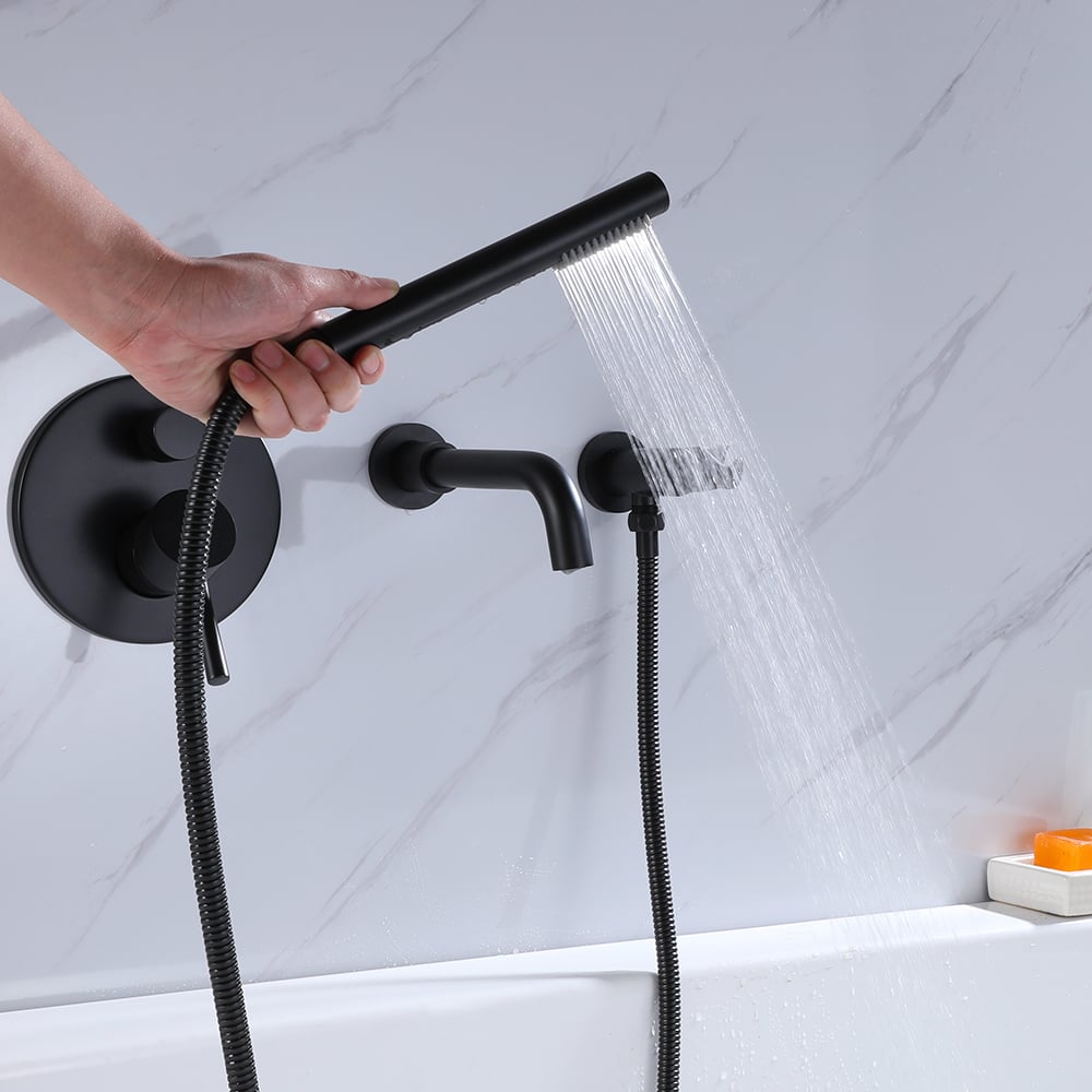 HMR - Stev Series Modern Wall-Mount Swivel Bathtub Filler Faucet with Handshower