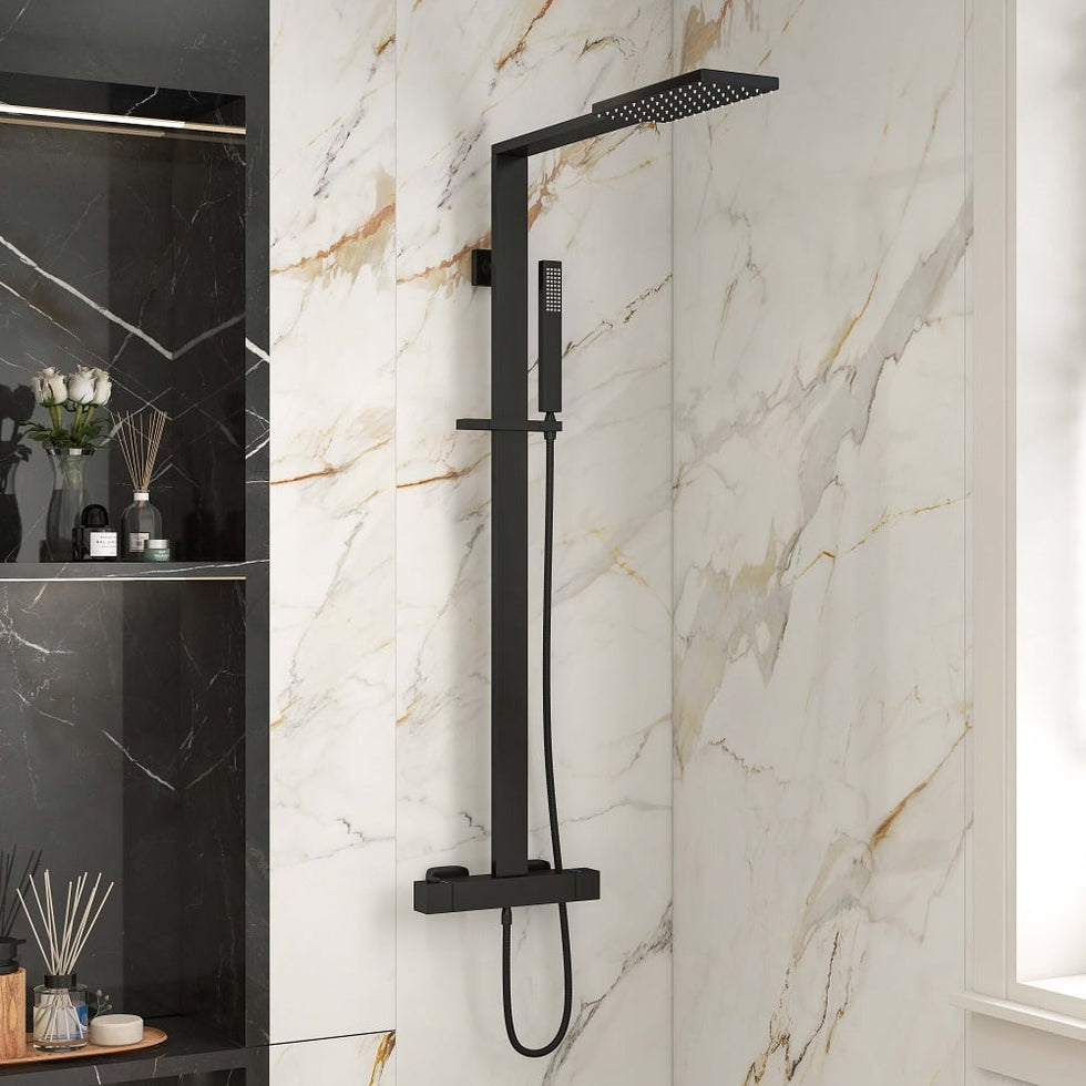 HMR - Shower Fixture with Rain Shower Head and Hand Shower in Black
