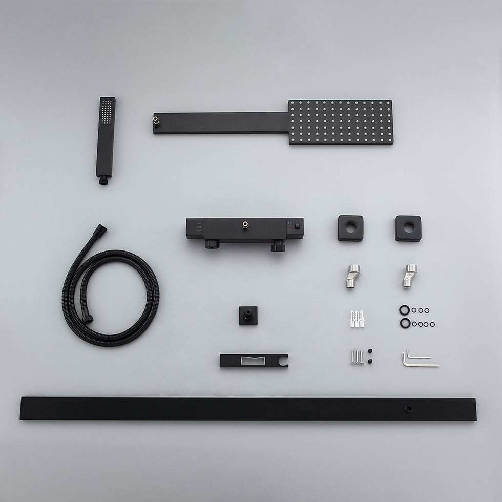 HMR - Shower Fixture with Rain Shower Head and Hand Shower in Black