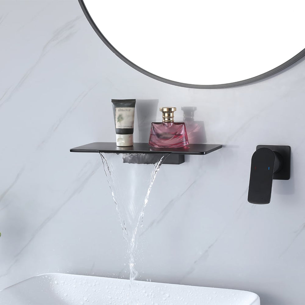 HMR - Single Handle Wall Mount Bathroom Sink Faucet Solid Brass in Black