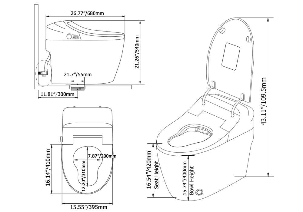 HMR - Automatic Smart Bidet Toilet with Deodorizing Function 1.28 GPF