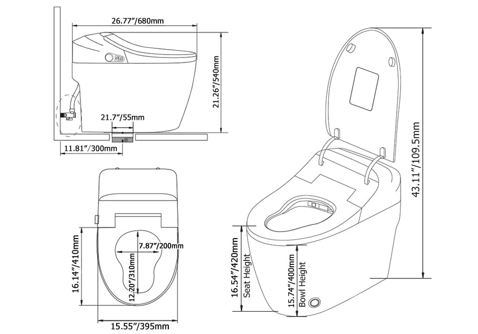 HMR - Automatic Smart Bidet Toilet with Deodorizing Function 1.28 GPF