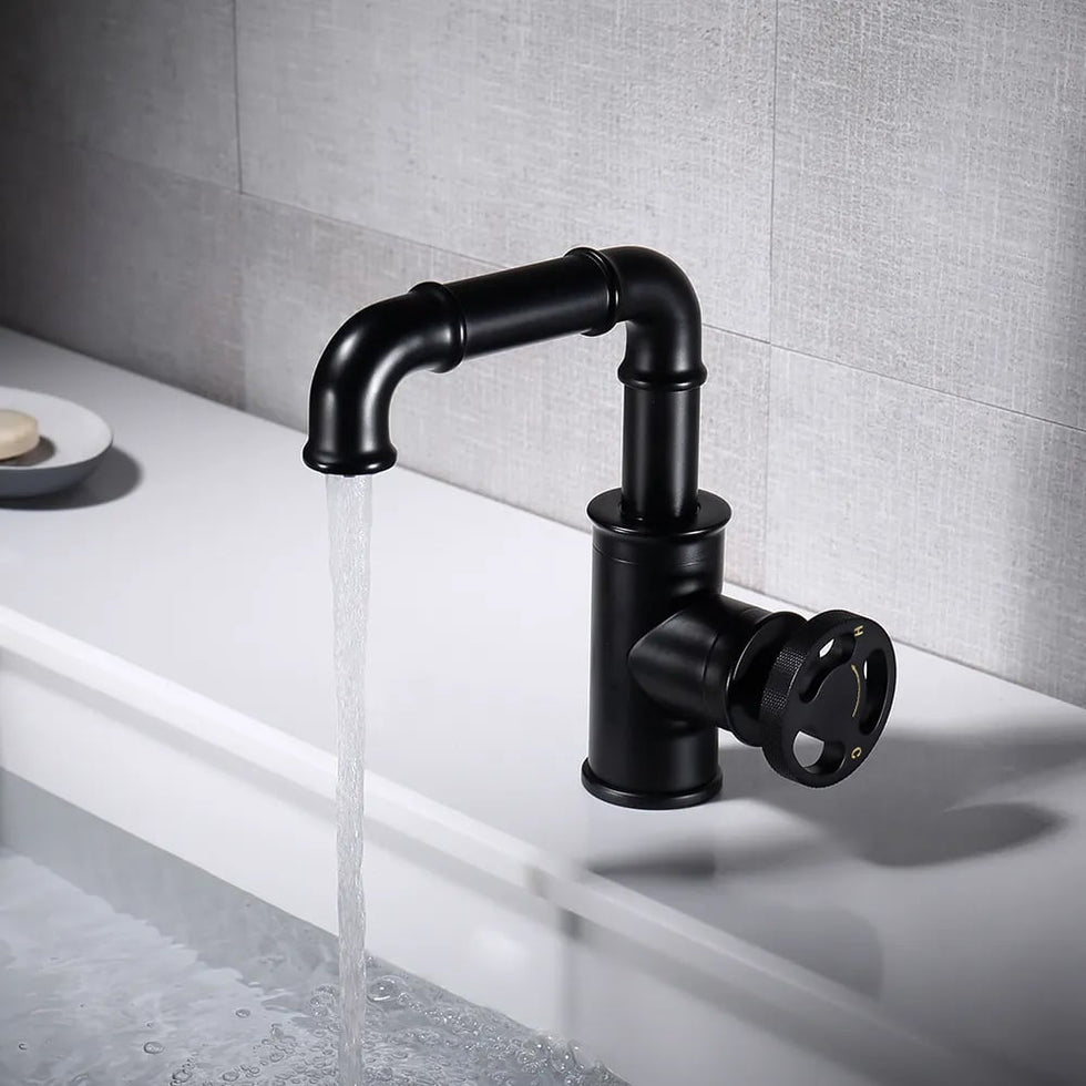 HMR - Ruth Pipe 1-Hole Sink Faucet with Single Handle in Black, Brass