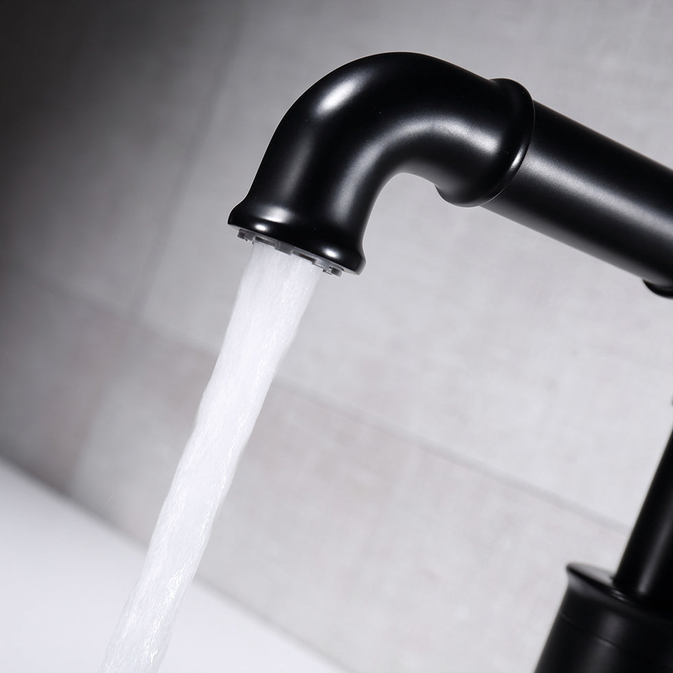 HMR - Ruth Pipe 1-Hole Sink Faucet with Single Handle in Black, Brass
