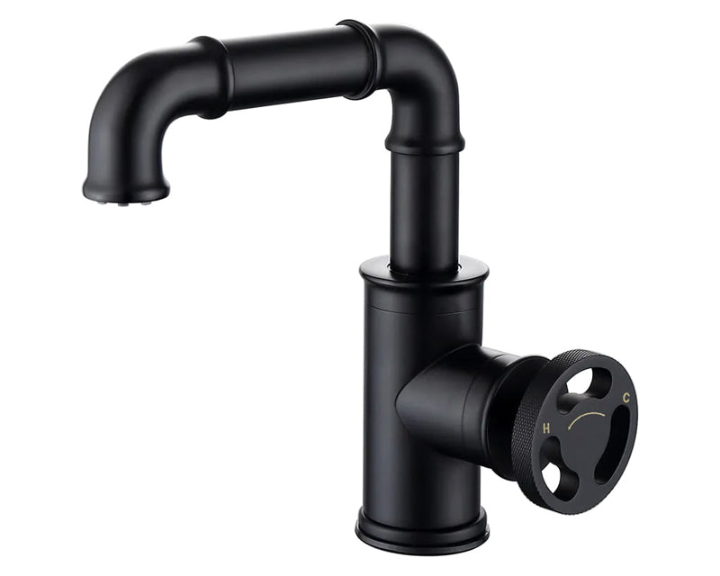 HMR - Ruth Pipe 1-Hole Sink Faucet with Single Handle in Black, Brass