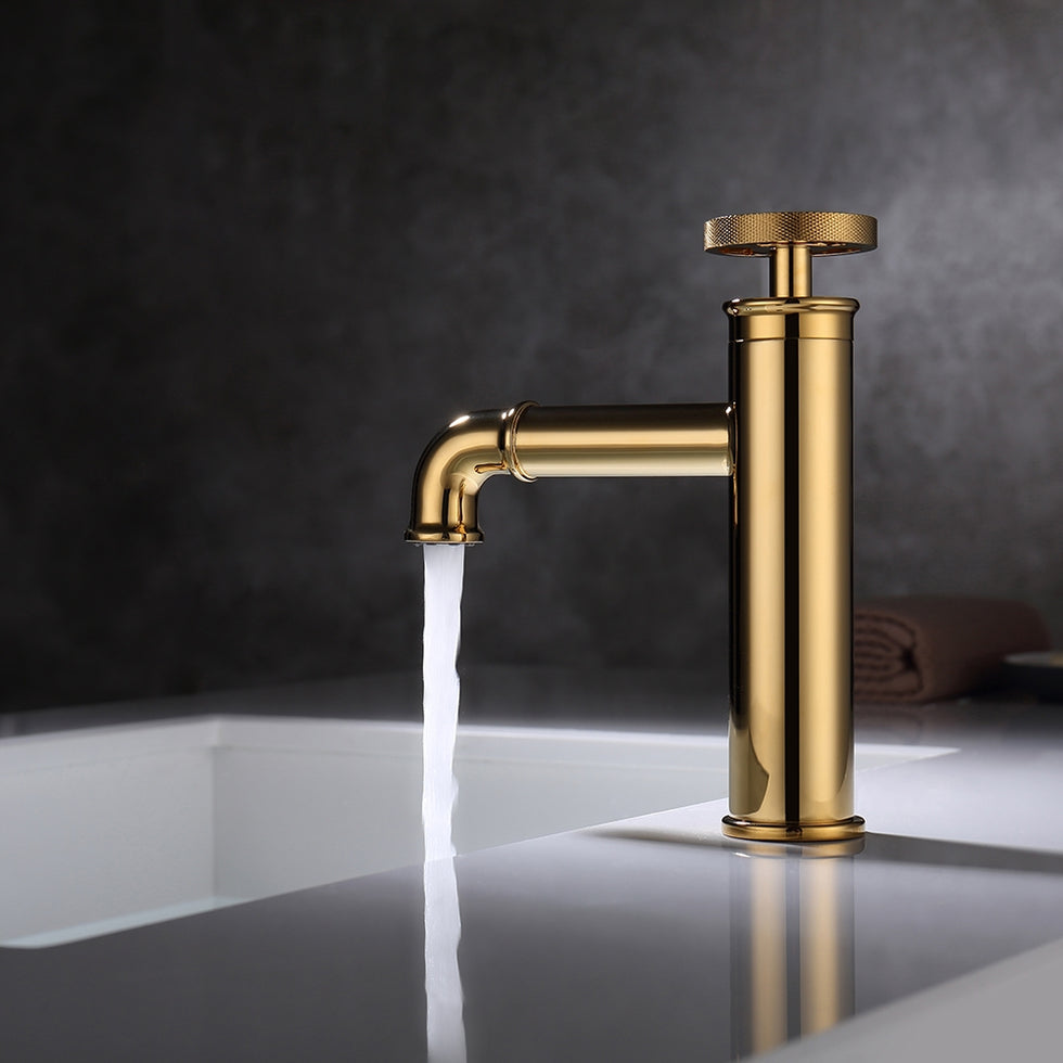 HMR - Single Hole Bathroom Sink Faucet Single Handle Solid Brass in Gold