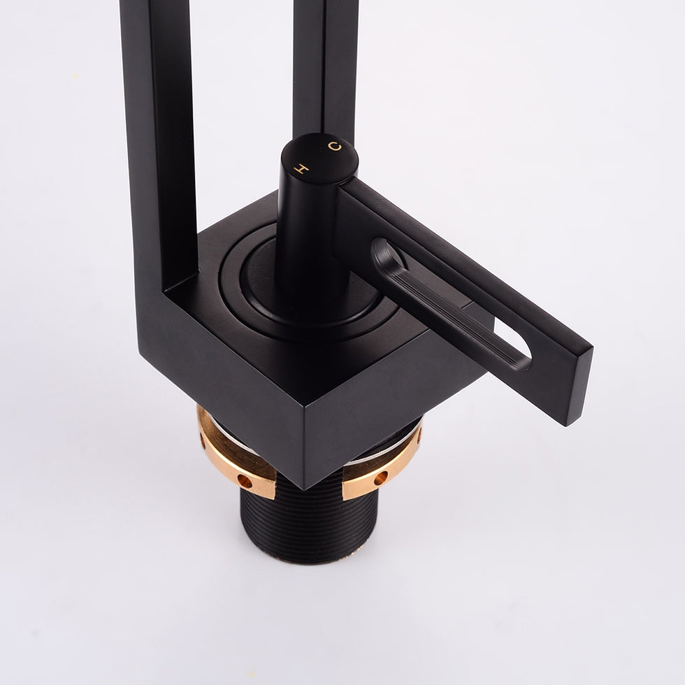 HMR - Geometric Bathroom Sink Faucet Solid Brass Architectural Design in Black