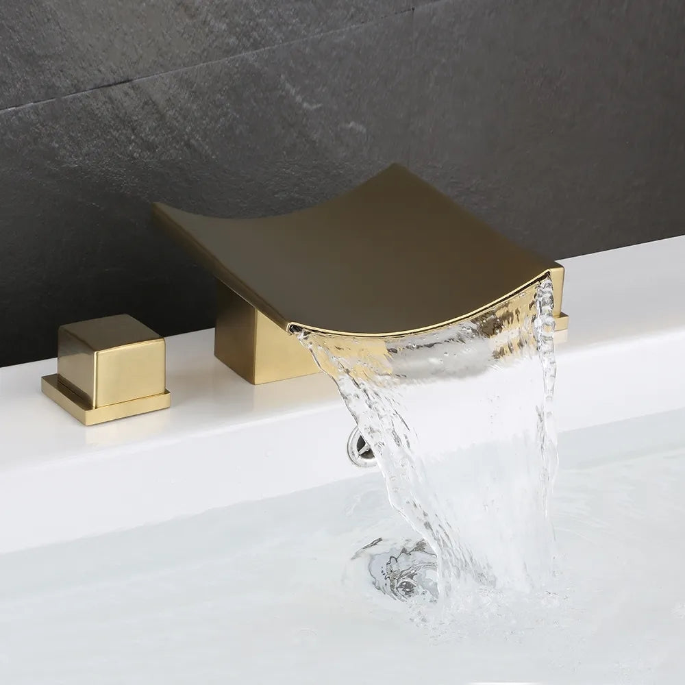 HMR - Grop Series Waterfall Widespread Bathroom Sink Faucet Double Handle