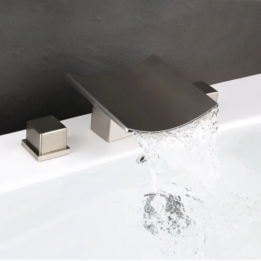 HMR - Grop Series Waterfall Widespread Bathroom Sink Faucet Double Handle