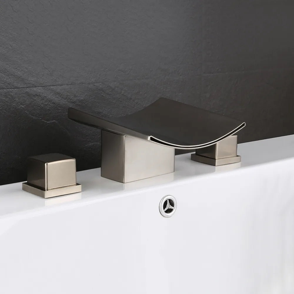 HMR - Grop Series Waterfall Widespread Bathroom Sink Faucet Double Handle
