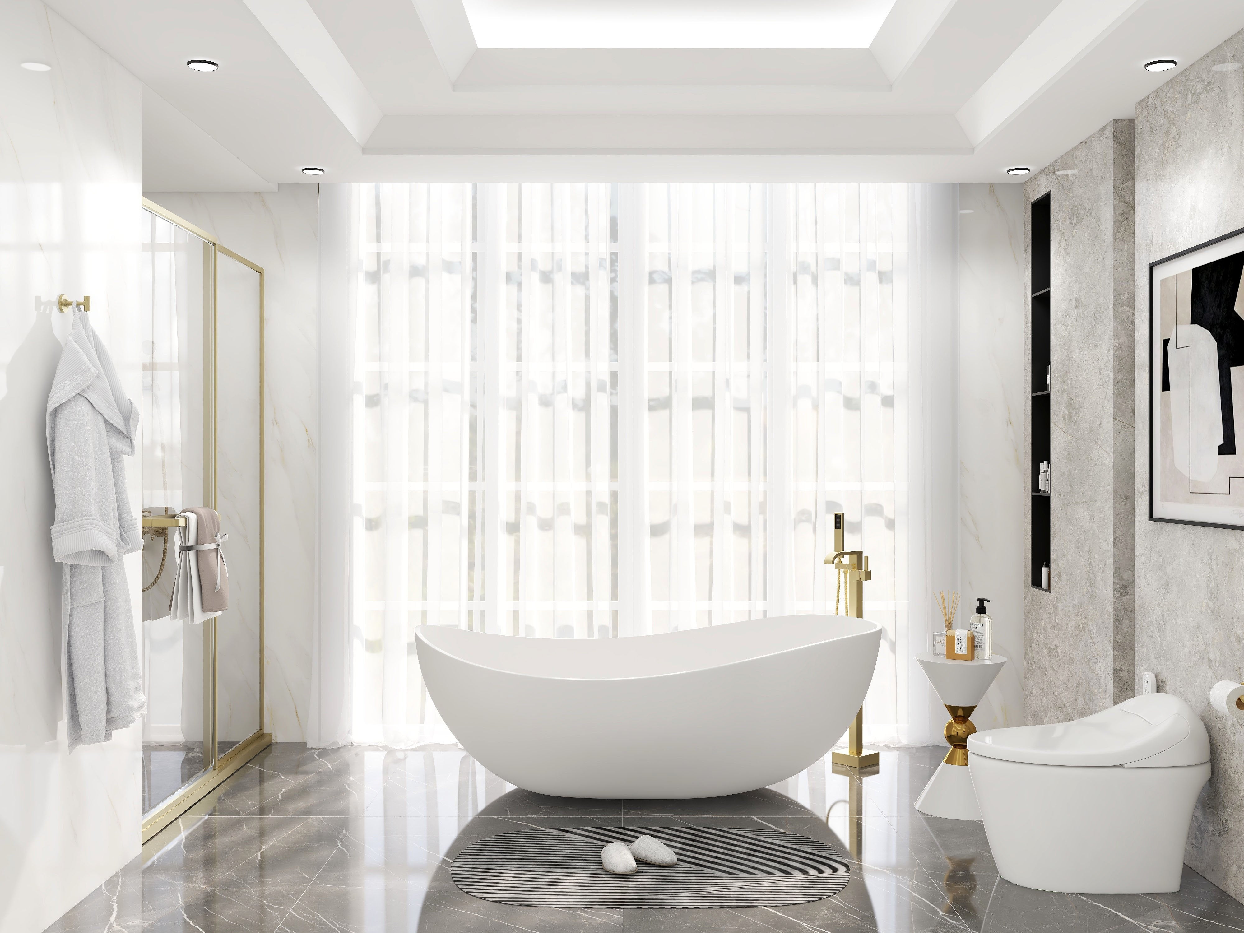 HMR - Modern Smart One-Piece Toilet and Bidet Foot Induction and Automatic Flushing in White
