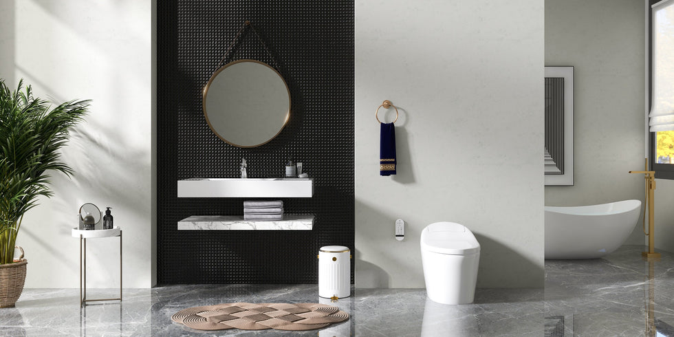 HMR - Modern Smart One-Piece Toilet and Bidet Foot Induction and Automatic Flushing in White