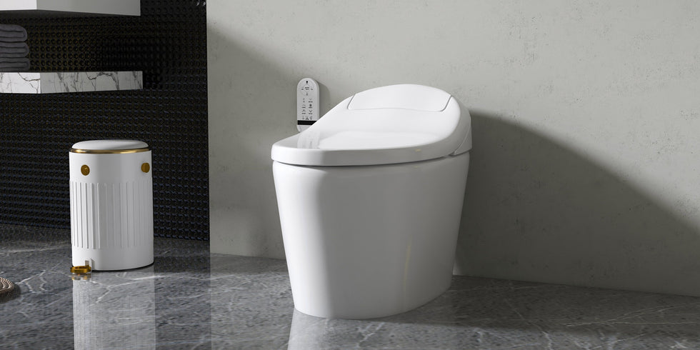 HMR - Modern Smart One-Piece Toilet and Bidet Foot Induction and Automatic Flushing in White