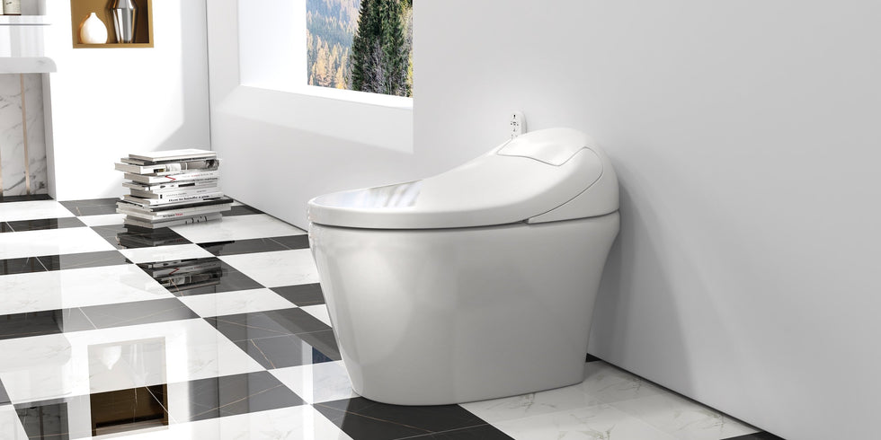 HMR - Modern Smart One-Piece Toilet and Bidet Foot Induction and Automatic Flushing in White