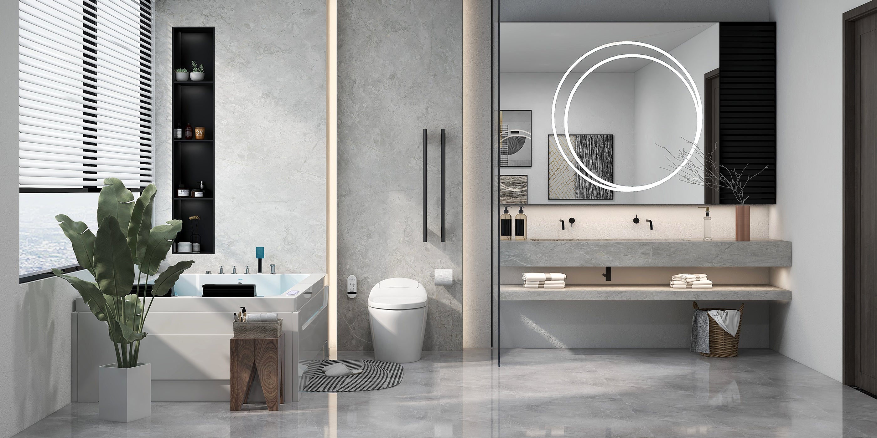 HMR - Modern Smart One-Piece Toilet and Bidet Foot Induction and Automatic Flushing in White