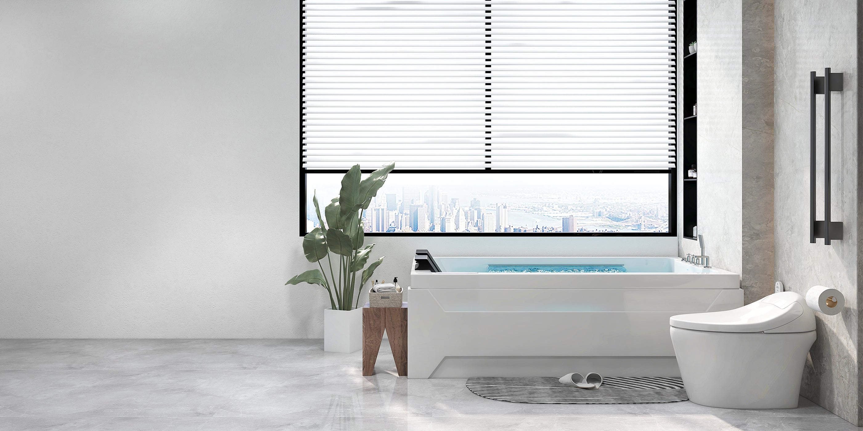 HMR - Modern Smart One-Piece Toilet and Bidet Foot Induction and Automatic Flushing in White