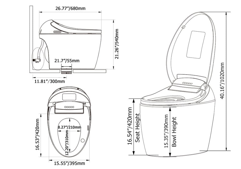 HMR - Modern Smart One-Piece Toilet and Bidet Foot Induction and Automatic Flushing in White
