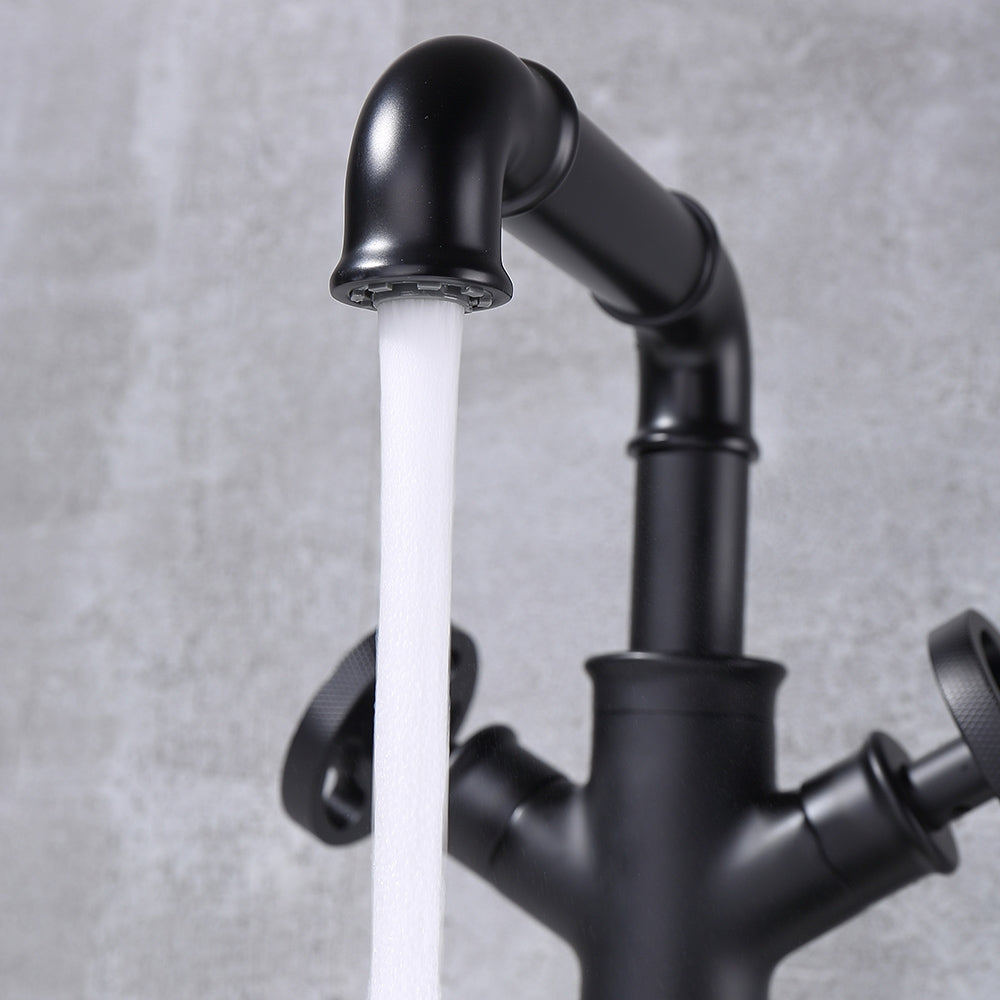 HMR - Industrial Style Bathroom Vessel Sink Faucet with 2-Handle Solid Brass in Matte Black
