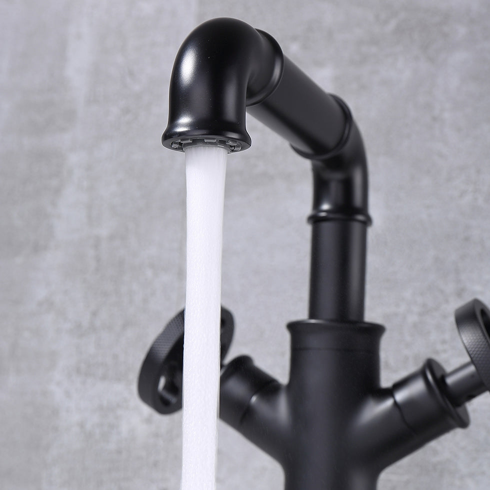 HMR - Industrial Style Bathroom Vessel Sink Faucet with 2-Handle Solid Brass in Matte Black