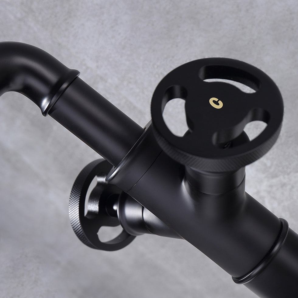 HMR - Industrial Style Bathroom Vessel Sink Faucet with 2-Handle Solid Brass in Matte Black