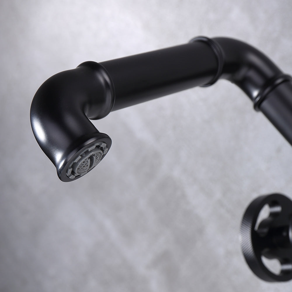 HMR - Industrial Style Bathroom Vessel Sink Faucet with 2-Handle Solid Brass in Matte Black