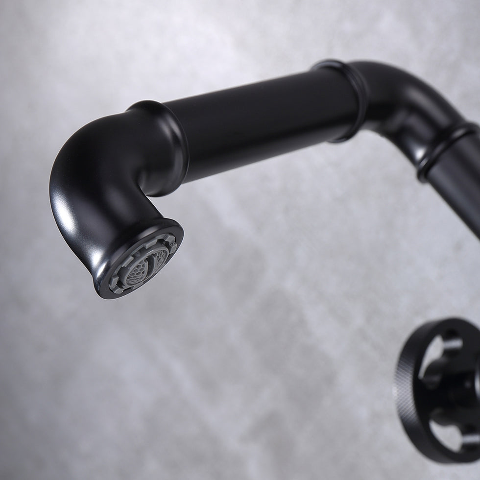 HMR - Industrial Style Bathroom Vessel Sink Faucet with 2-Handle Solid Brass in Matte Black