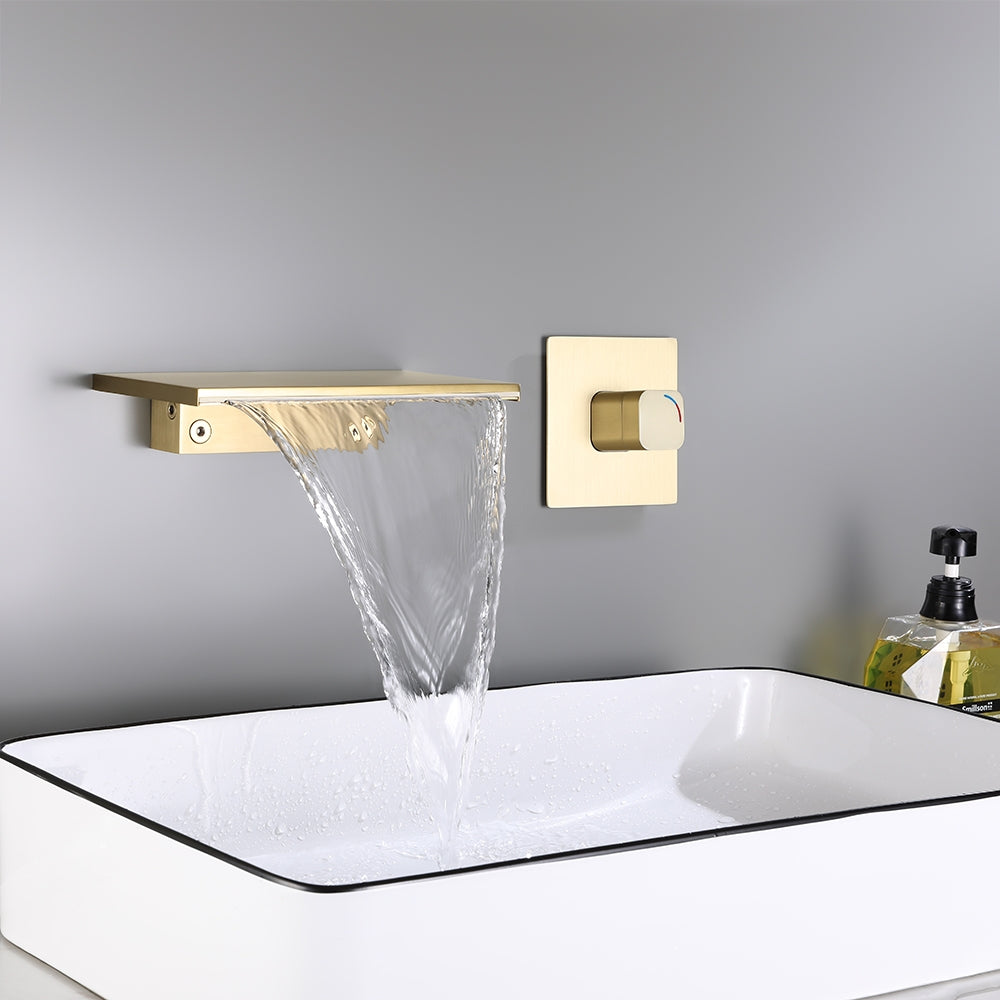 HMR - Waterfall Wall Mount Bathroom Sink Faucet Single Knob