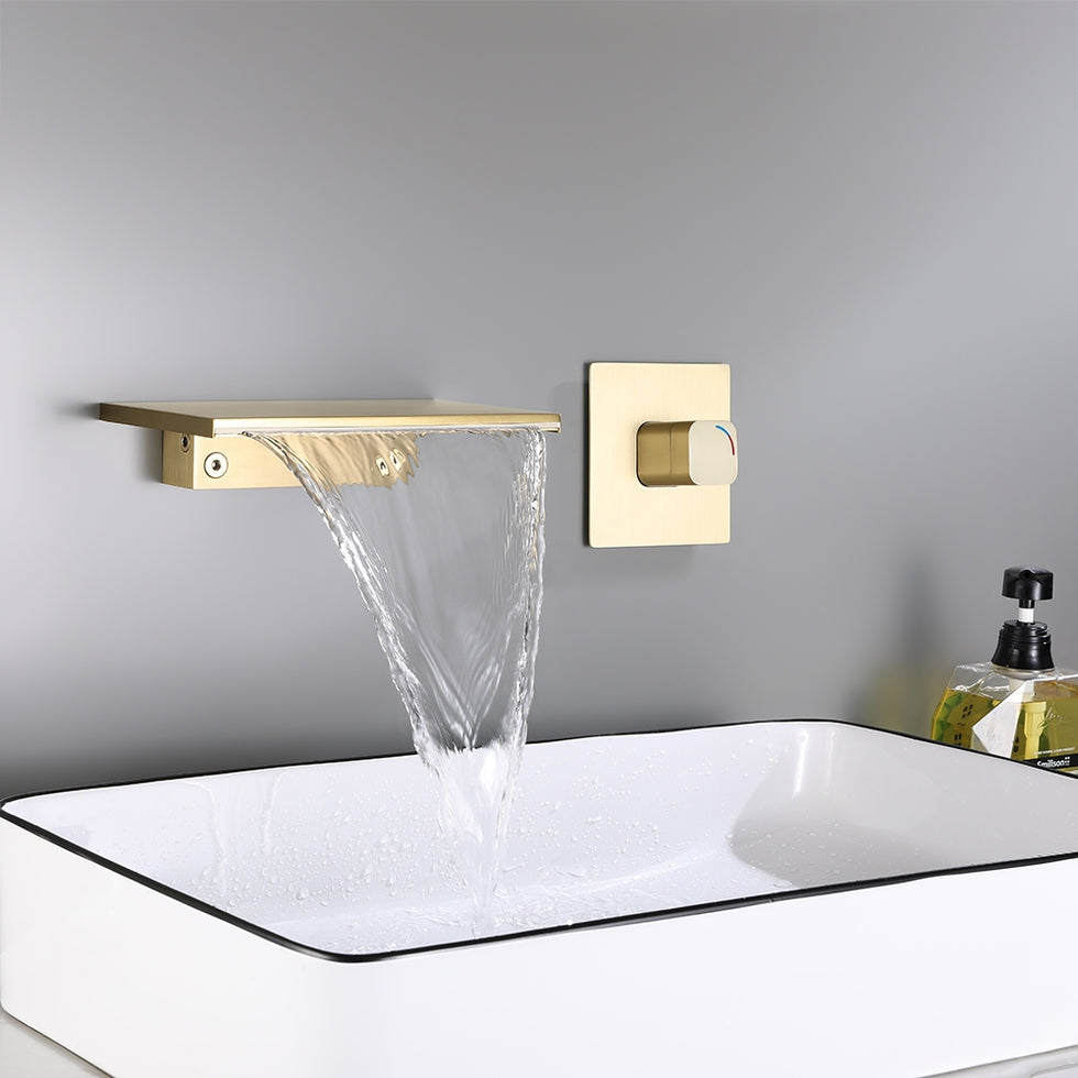HMR - Waterfall Wall Mount Bathroom Sink Faucet Single Knob