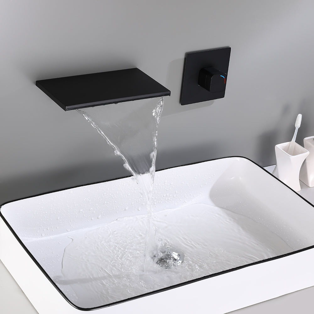 HMR - Waterfall Wall Mount Bathroom Sink Faucet Single Knob