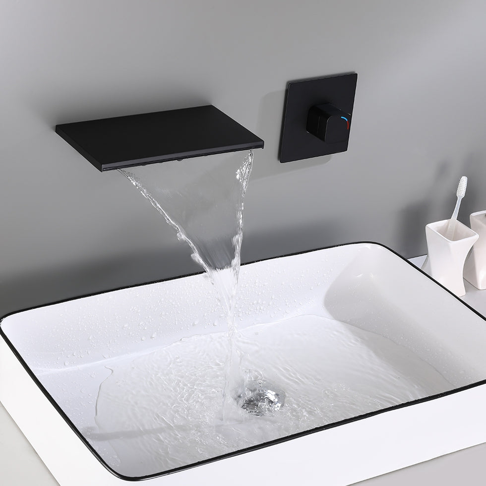 HMR - Waterfall Wall Mount Bathroom Sink Faucet Single Knob