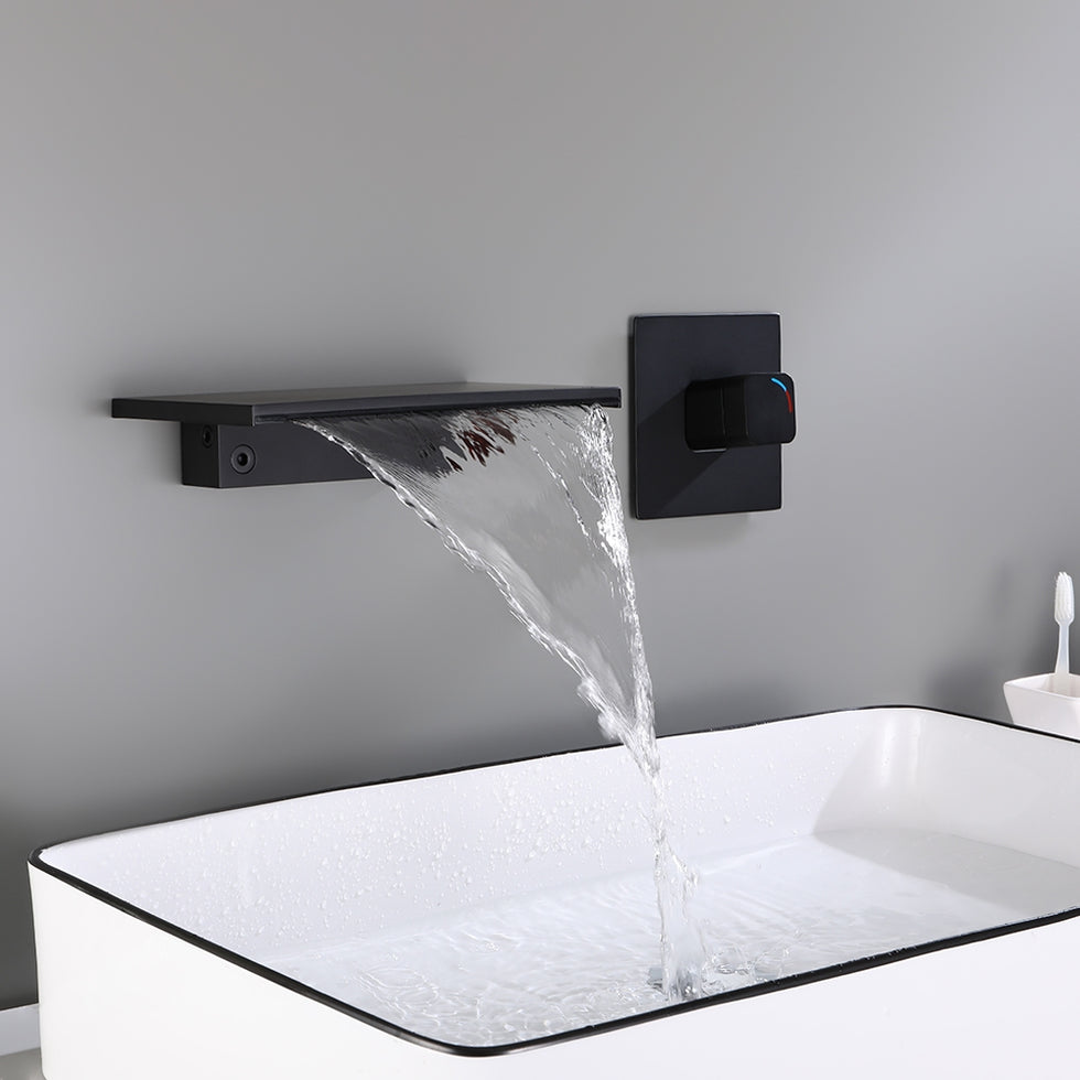 HMR - Waterfall Wall Mount Bathroom Sink Faucet Single Knob