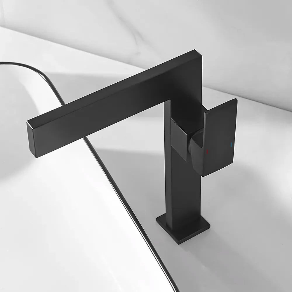 HMR - Ultra-Thin Single Handle Waterfall Bathroom Sink Faucet Solid Brass 1-Hole