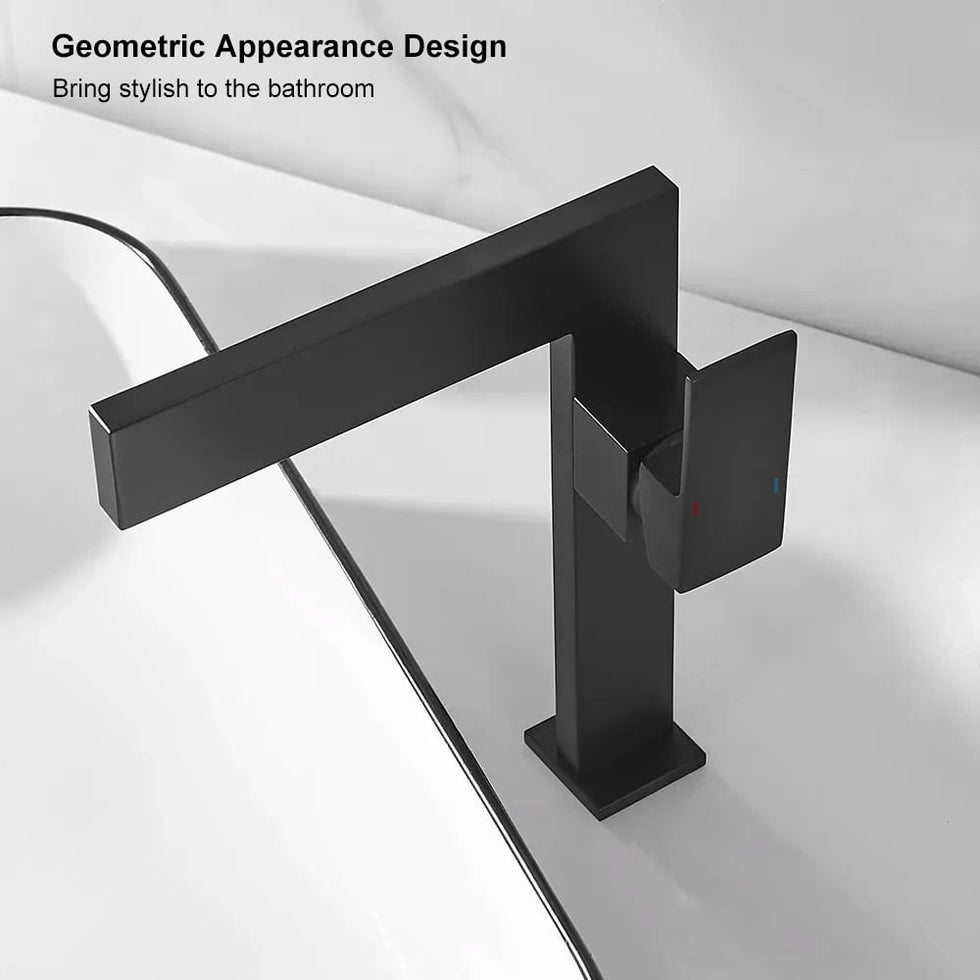 HMR - Ultra-Thin Single Handle Waterfall Bathroom Sink Faucet Solid Brass 1-Hole