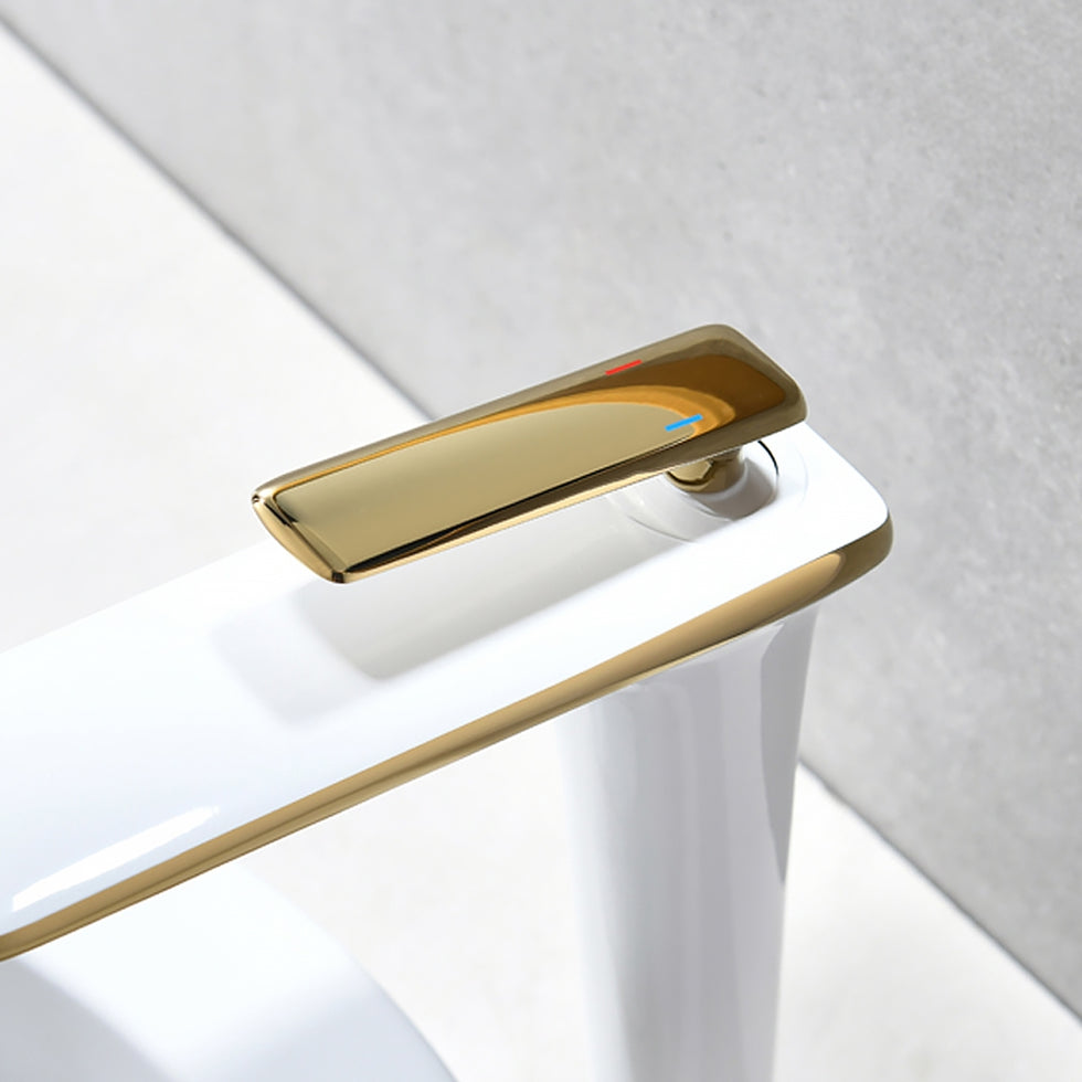 HMR - Single Handle Brass Vessel Bathroom Sink Faucet in White and Gold