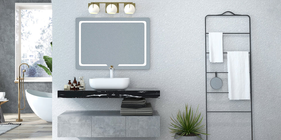HMR - Single Handle Brass Vessel Bathroom Sink Faucet in White and Gold