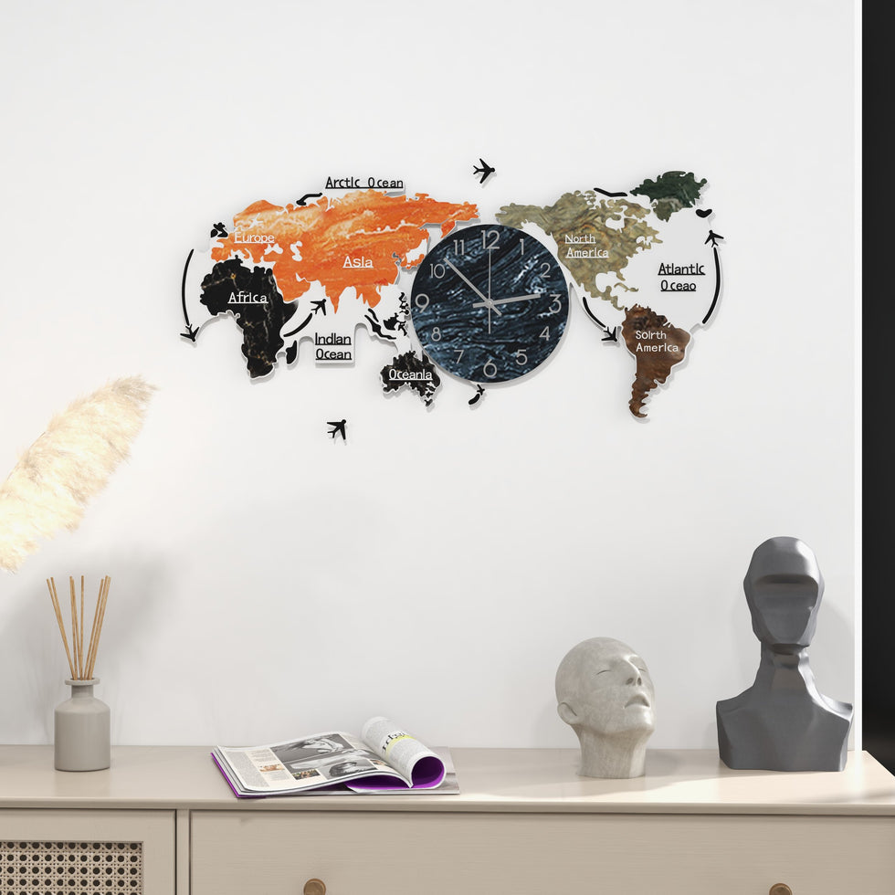 HMR - Modern World Map Wall Clock