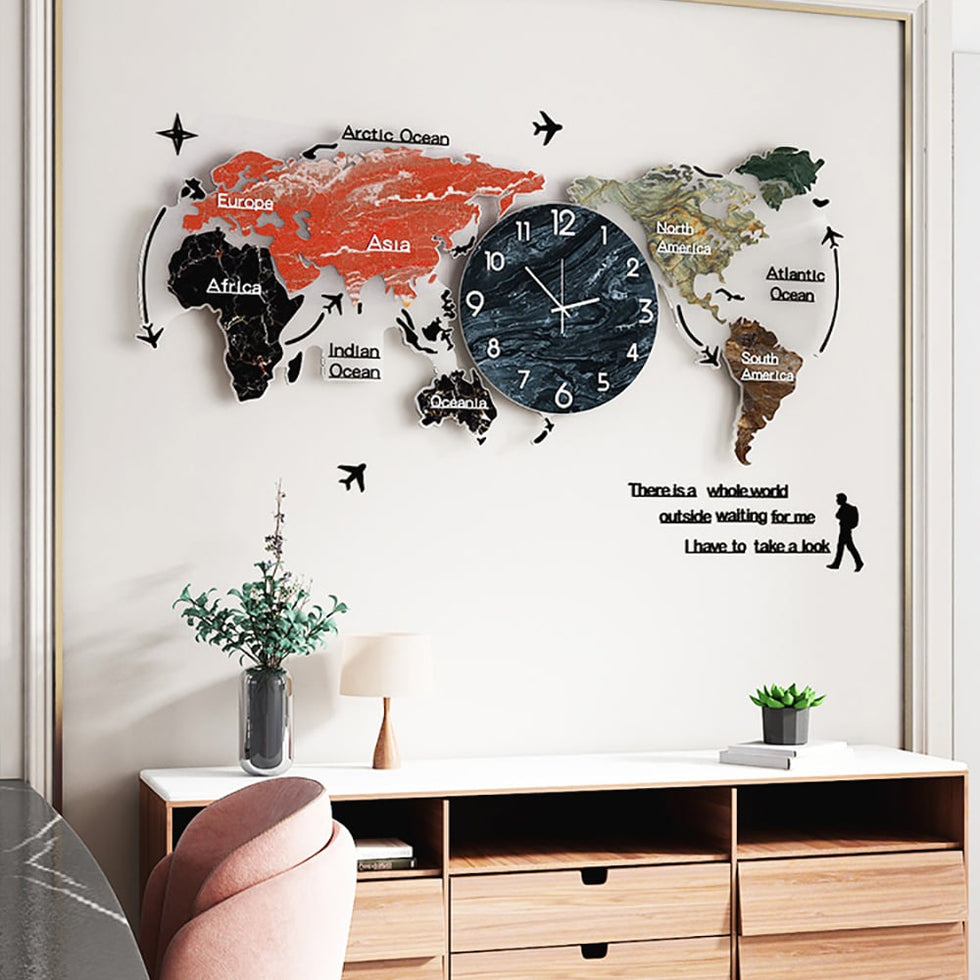 HMR - Modern World Map Wall Clock