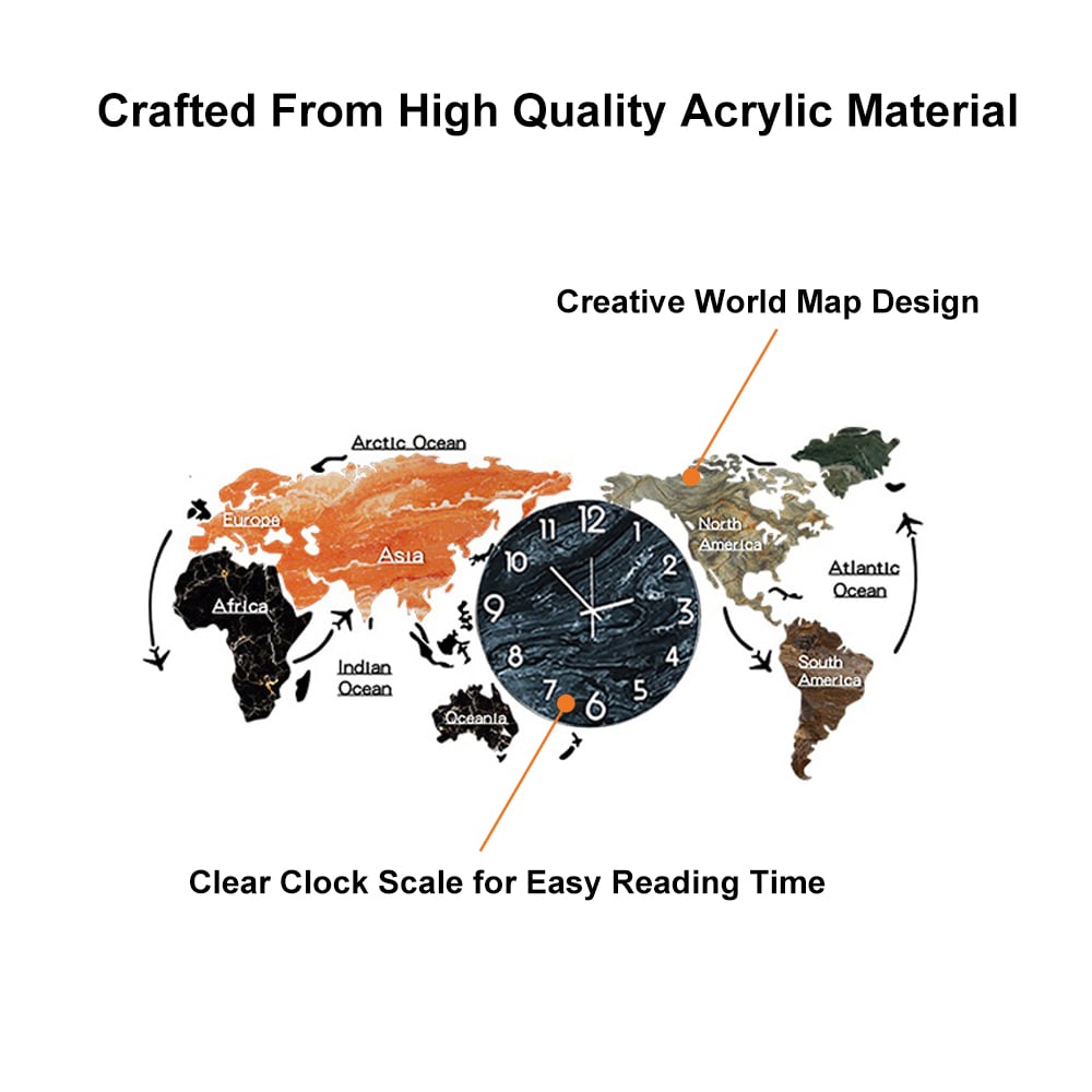 HMR - Modern World Map Wall Clock