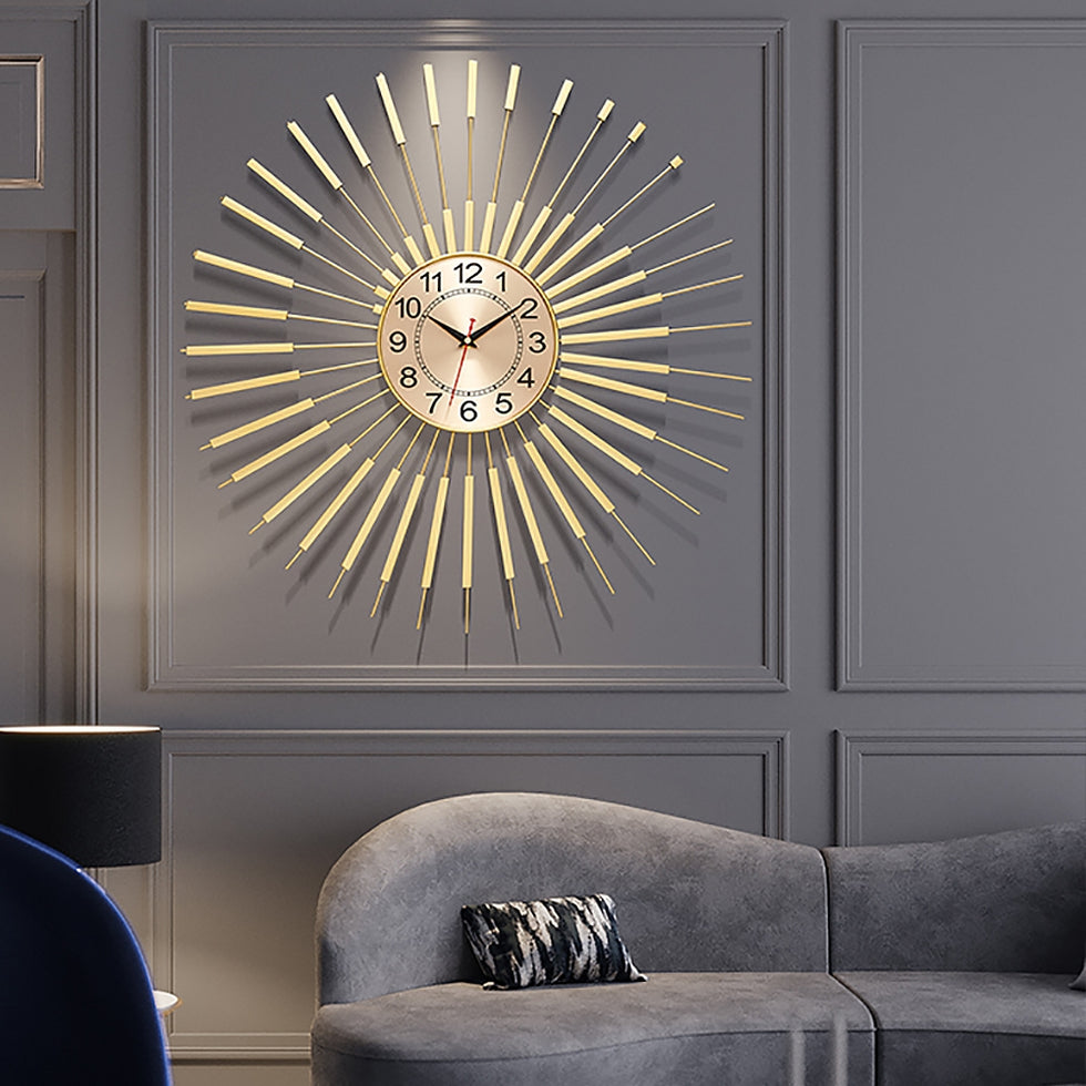 HMR - Oversized 24"L Wall Clock with Helical Shape Metal Frame in Gold