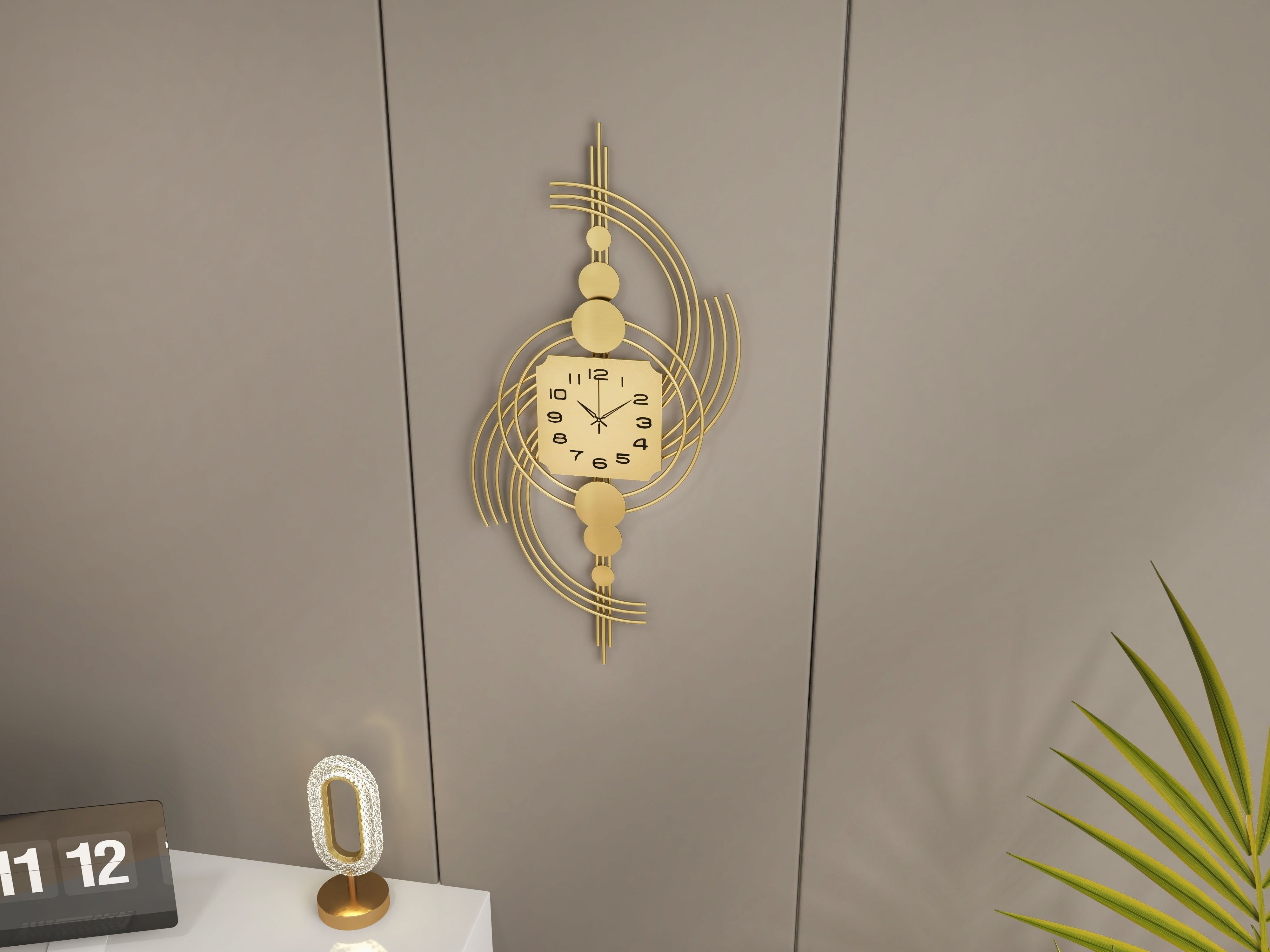 HMR - Modern 3D Metal Wall Clock with Golden Geometric Frame