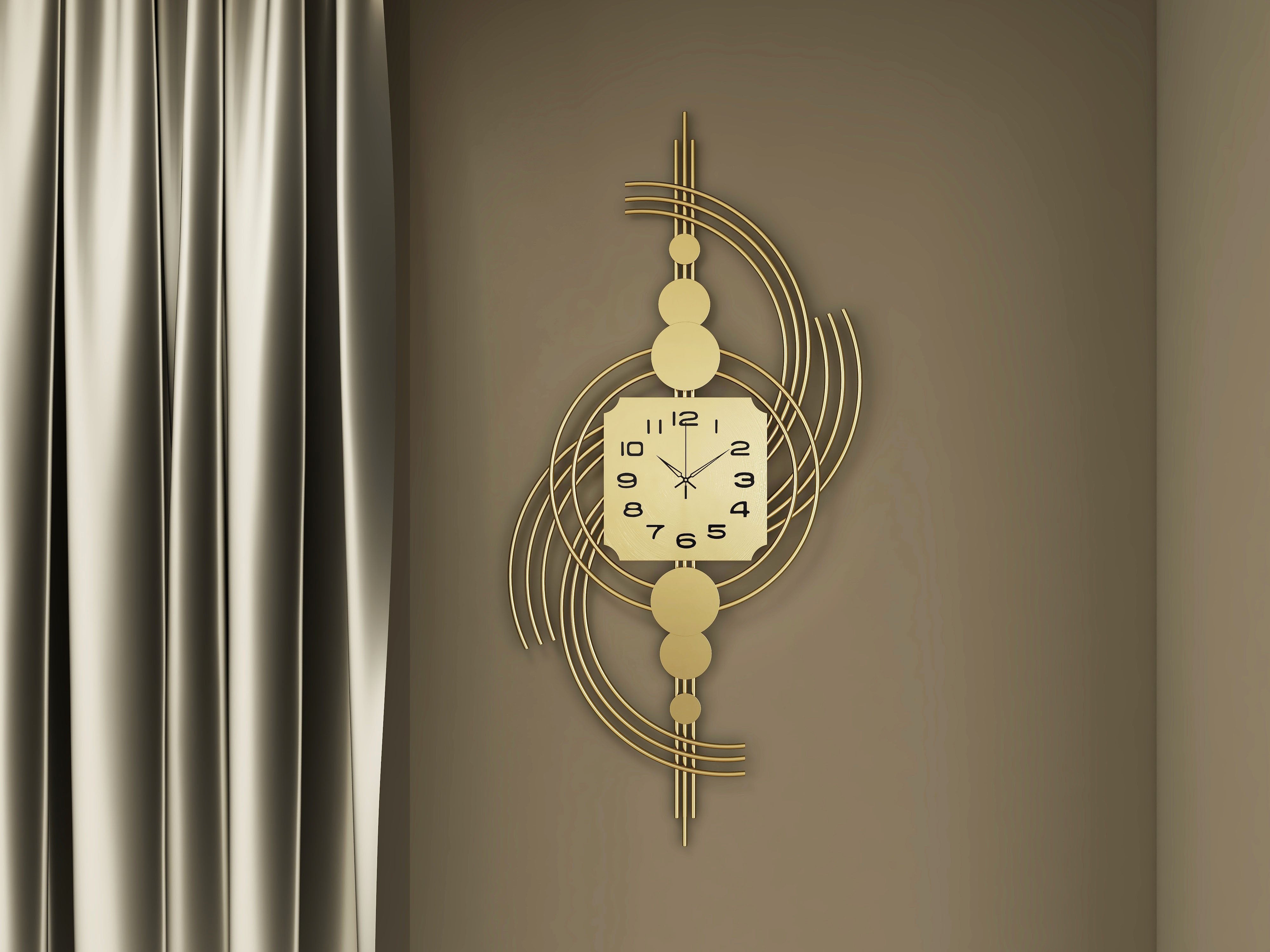 HMR - Modern 3D Metal Wall Clock with Golden Geometric Frame