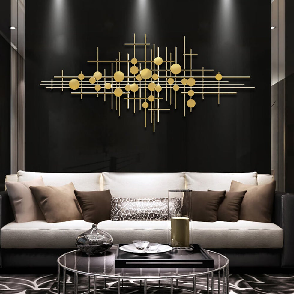 HMR - Metal Wall Decor Abstract Bar and Dots in Gold