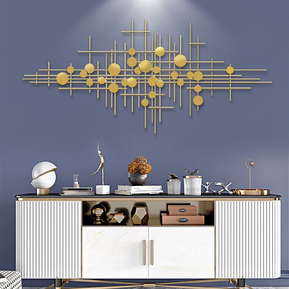 HMR - Metal Wall Decor Abstract Bar and Dots in Gold