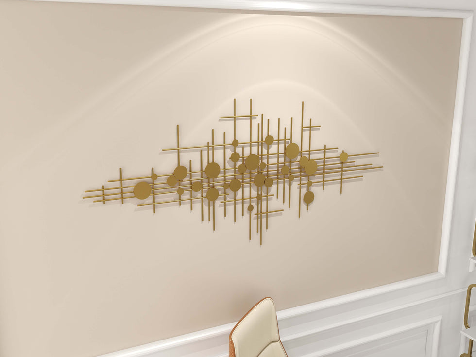 HMR - Metal Wall Decor Abstract Bar and Dots in Gold