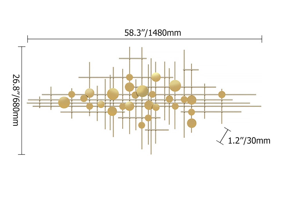 HMR - Metal Wall Decor Abstract Bar and Dots in Gold